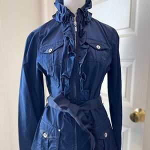 White House Black Market BLUE Ruffle
Nylon Jacket/Rain Coat EUC Size XS